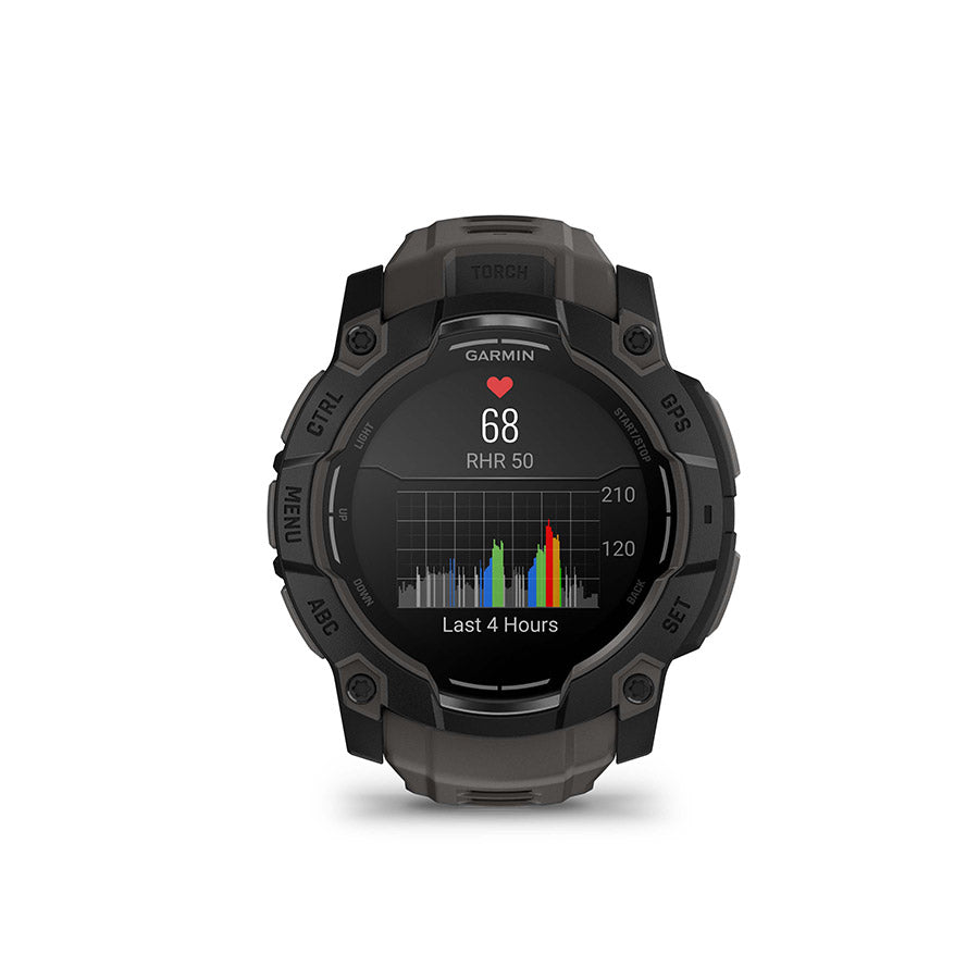 Garmin Instinct 3 50mm AMOLED, Montre, Couleur de la montre: Noir, Bracelet: Anthracite - Silicone