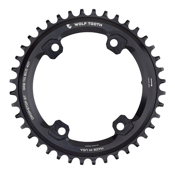 Wolf Tooth 110 BCD Asymmetric 4-Bolt Chainrings for Shimano GRX Cranks Black 40T