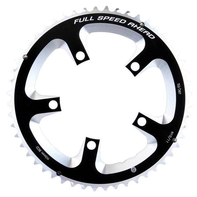 FSA FSA, 52D, 10/11vit., BCD: 110mm, 5 Boulons, Super Road, Plateau Extérieur, pour Double, Aluminium, Noir, 371-0252A